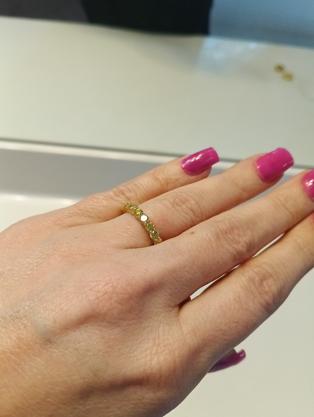 Gold Tone Citrine CZ Eternity Band Ring | Size 6.5 | Waterproof | Tarnish Resist